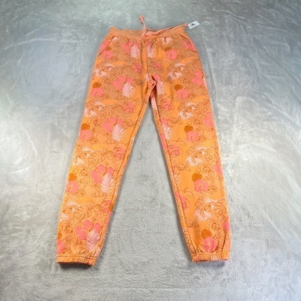 Disney Stitch Tropical Joggers S Orange Pink NWT Floral Sweatpants Loungewear - Picture 2 of 10